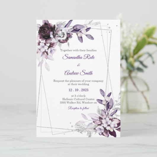 Invitation Mariage d'argent violet et lavande (Debout devant)