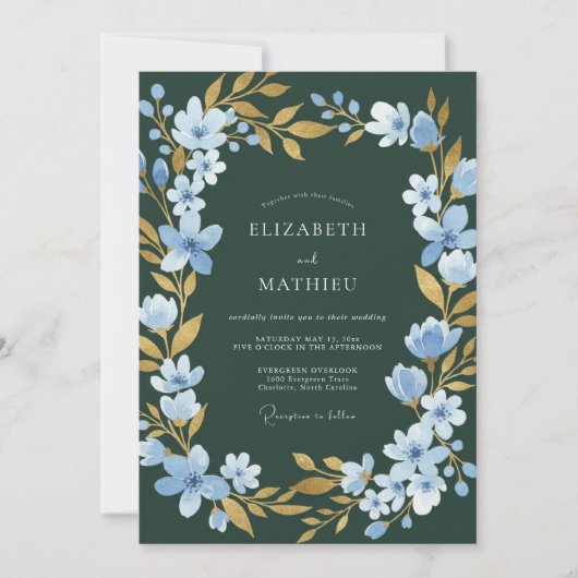 Invitation Mariage Dark Spruce Gold Petal (Devant)