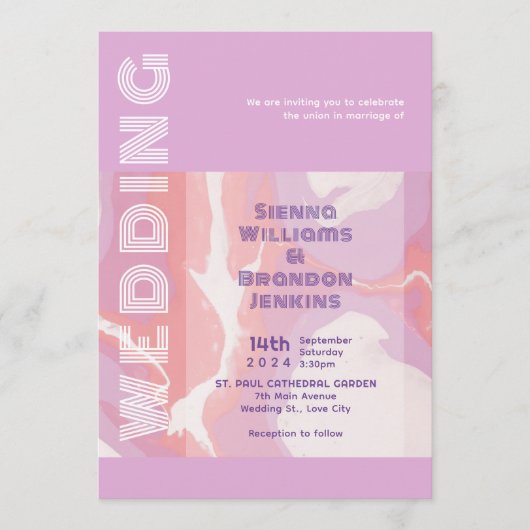 Invitation Mariage d'art Abstrait Pink Pastel (Devant)