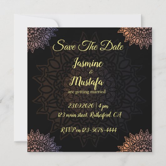 Invitation Mariage d'art arabe Abstrait (Devant)