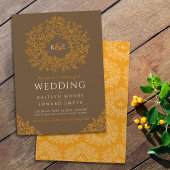 Invitation mariage d'art Brown orangé feuille dessinée à la m