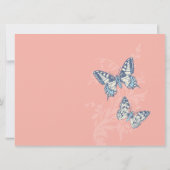 Invitation Mariage d'art corail et papillons bleu (Dos)