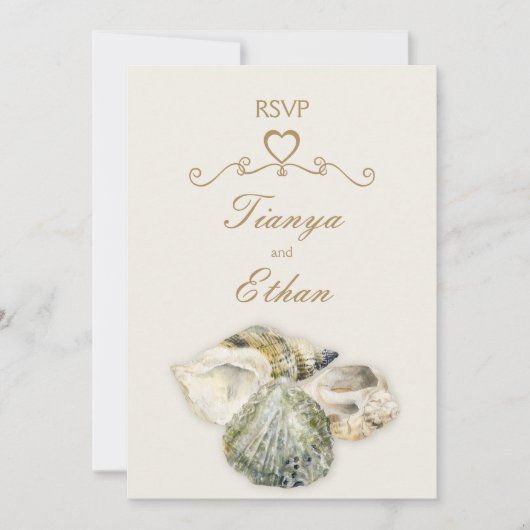 Invitation Mariage d'art de coquilles de mer Réponse RSVP (Devant)