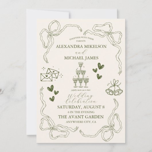 Invitation Mariage d'art de gribouillis rétro (Devant)