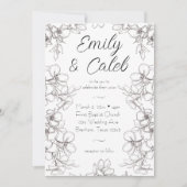 Invitation Mariage d'art de la ligne de cadre florale noire e (Devant)