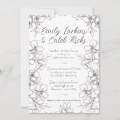 Invitation Mariage d'art de la ligne de cadre florale noire e (Devant)