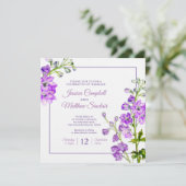 Invitation Mariage d'art de l'aquarelle violette de Delphiniu (Debout devant)