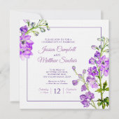 Invitation Mariage d'art de l'aquarelle violette de Delphiniu (Devant)