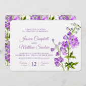 Invitation Mariage d'art de l'aquarelle violette de Delphiniu (Devant / Derrière)