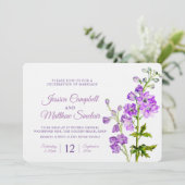 Invitation Mariage d'art de l'aquarelle violette de Delphiniu (Debout devant)