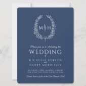 Invitation Mariage d'art de ligne ovale feuille bleu et blanc (Devant)