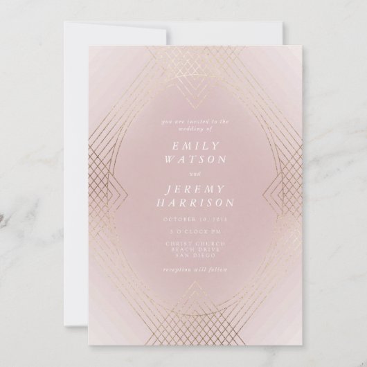 Invitation Mariage d'Art Déco Géométrique Art Déco rose Or (Devant)