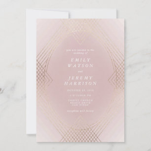 Invitation Mariage d'Art Déco Géométrique Art Déco rose Or