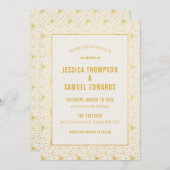Invitation Mariage d'art déco géométrique or et blanc (Devant / Derrière)