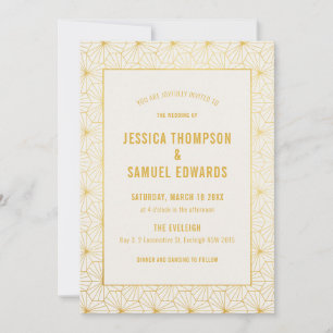 Invitation Mariage d'art déco géométrique or et blanc