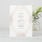 Invitation Mariage d'Art Déco Géométrique Ovale Blanc Or (Debout devant)