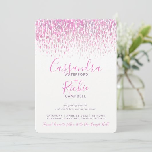 Invitation Mariage d'art en cascade rose violet gris (Debout devant)