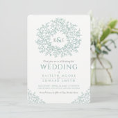 Invitation Mariage d'art en monogramme à feuilles vertes (Debout devant)