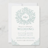 Invitation Mariage d'art en monogramme à feuilles vertes (Devant)