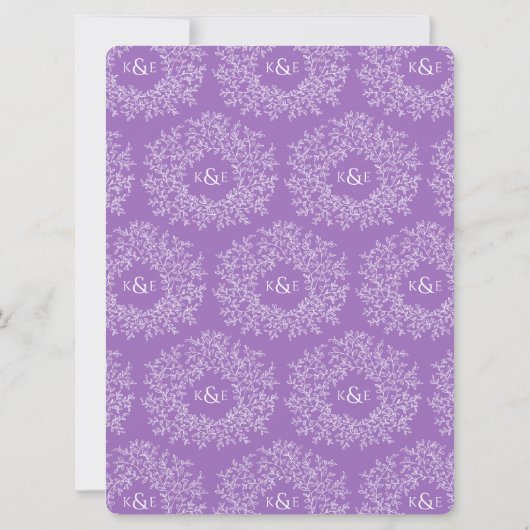 Invitation Mariage d'art en monogramme de feuille à main viol (Dos)