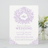 Invitation Mariage d'art en monogramme de feuille à main viol (Debout devant)