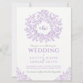 Invitation Mariage d'art en monogramme de feuille à main viol (Devant)