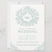 Invitation Mariage d'art en monogramme gris vert (Devant)