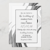 Invitation Mariage d'art fluide noir et Marbre blanc (Devant / Derrière)