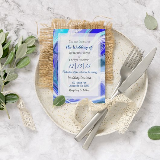 Invitation Mariage d'art fluides en marbre bleu