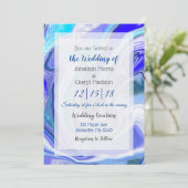 Invitation Mariage d'art fluides en marbre bleu (Debout devant)