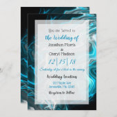 Invitation Mariage d'art fluides en marbre bleu et noir (Devant / Derrière)