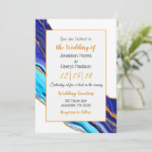 Invitation Mariage d'art fluides en marbre bleu et or (Debout devant)