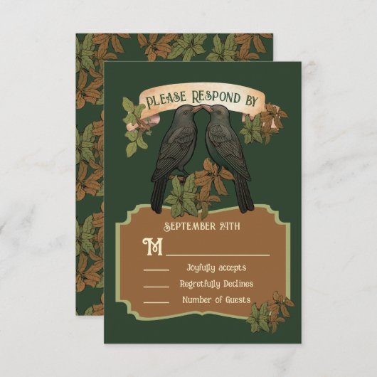 Invitation Mariage d'art folklorique Inséparables RSVP (Devant / Derrière)