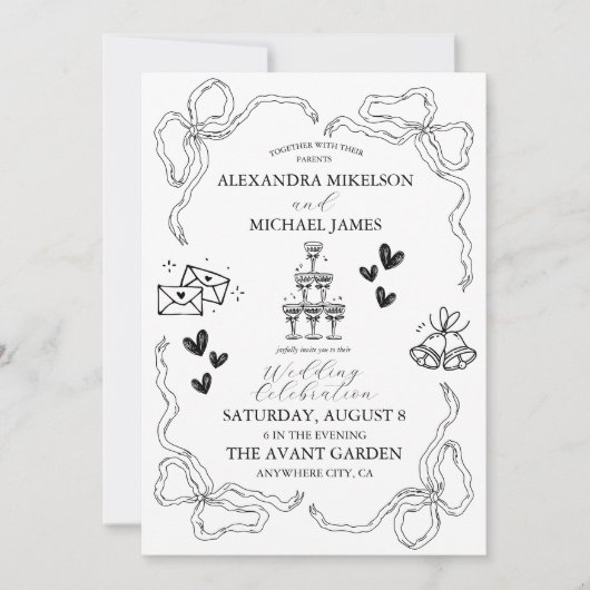 Invitation Mariage d'art grippal noir et blanc (Devant)
