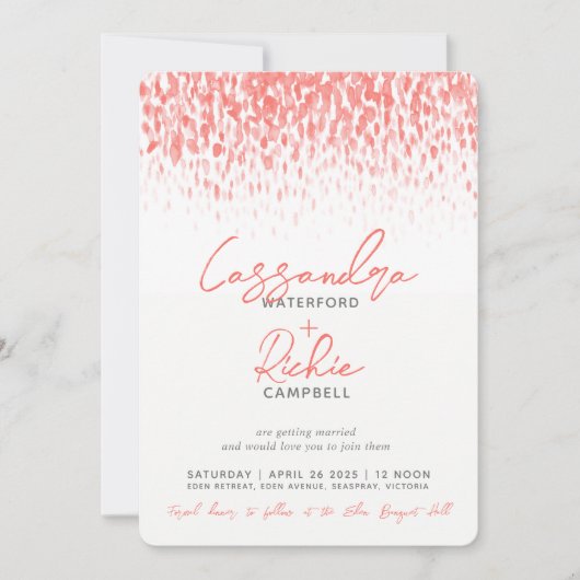 Invitation Mariage d'art gris corail vivant en cascade (Devant)
