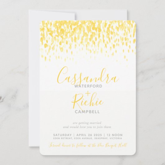 Invitation Mariage d'art gris-jaune en cascade (Devant)