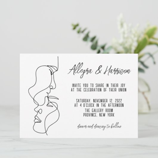 Invitation Mariage d'art moderne Black White Line (Debout devant)