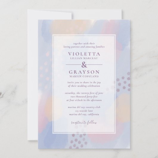 Invitation Mariage d'art moderne bleu Abstrait (Devant)