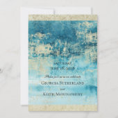 Invitation Mariage D'Art Moderne Champagne Or Et Turquoise (Devant)