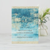 Invitation Mariage D'Art Moderne Champagne Or Et Turquoise (Debout devant)