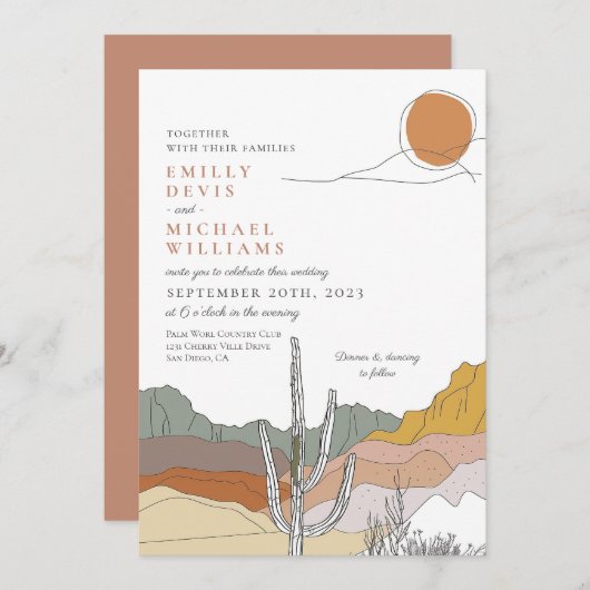 Invitation Mariage d'art moderne Terracotta Desert Line (Devant / Derrière)