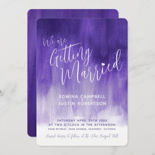 Invitation Mariage d'art moderne violet (Devant / Derrière)