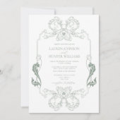 Invitation Mariage d'art Monogramme de la ligne florale verte (Devant)