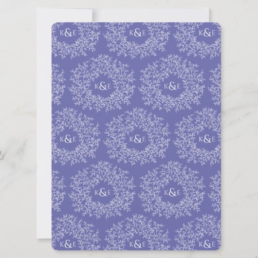 Invitation mariage d'art monogramme en feuille bleue (Dos)