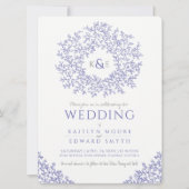 Invitation mariage d'art monogramme en feuille bleue (Devant)