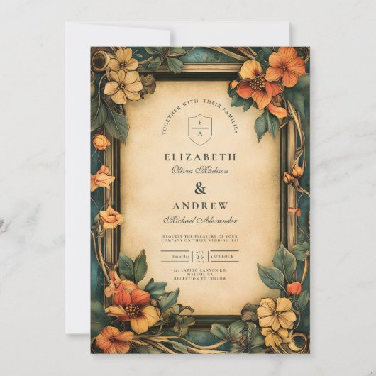 Invitation Mariage d'Art nouveau orange brûlé (Devant)