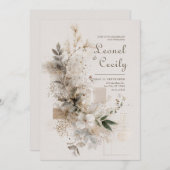 Invitation Mariage d'art populaire Fleur sauvage neutre (Devant / Derrière)