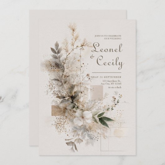 Invitation Mariage d'art populaire Fleur sauvage neutre (Devant / Derrière)