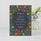 Invitation Mariage d'art populaire mexicain noir floral (Debout devant)