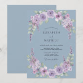 Invitation Mariage d'art raffiné au vert pervenche (Devant / Derrière)